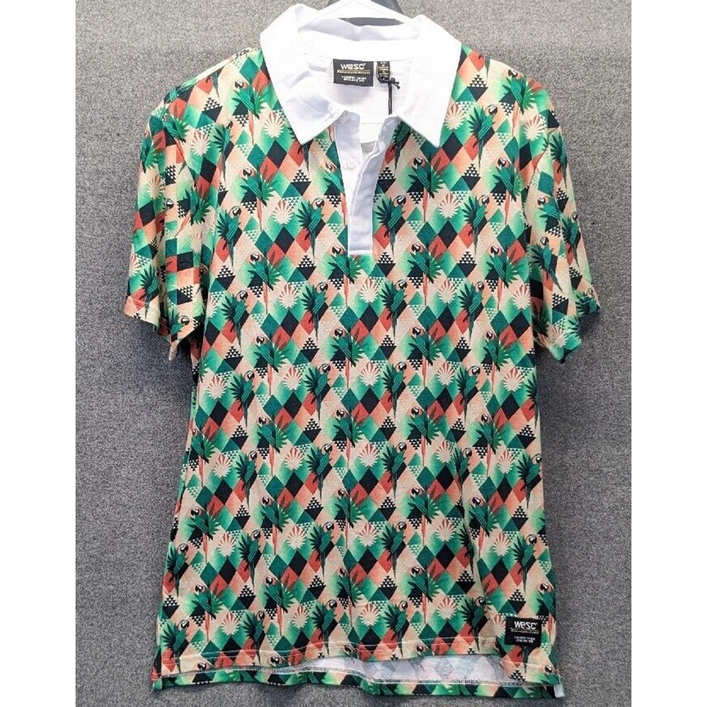 WeSC Unisex Short Sleeve Rugby Polo Shirt Tropical Abstract Size M/L